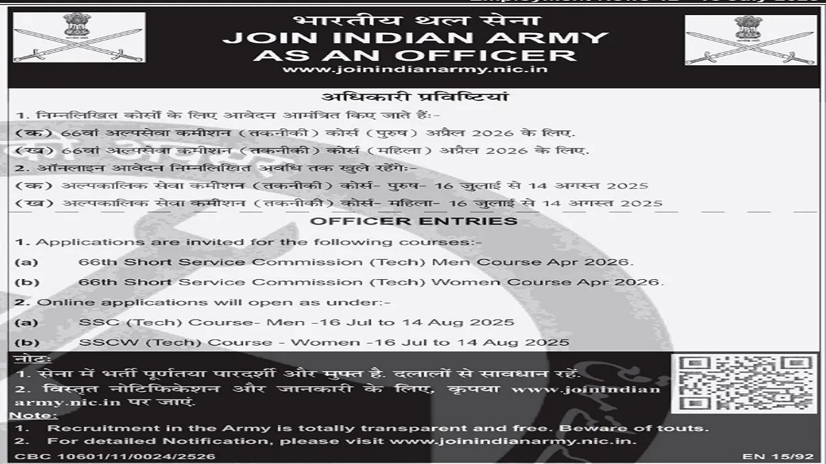 Join Indian Army: SSC भर्ती 2025 के लिए कैसे करें आवेदन? जानिए योग्यता, चयन प्रक्रिया और ज़रूरी तारीखें